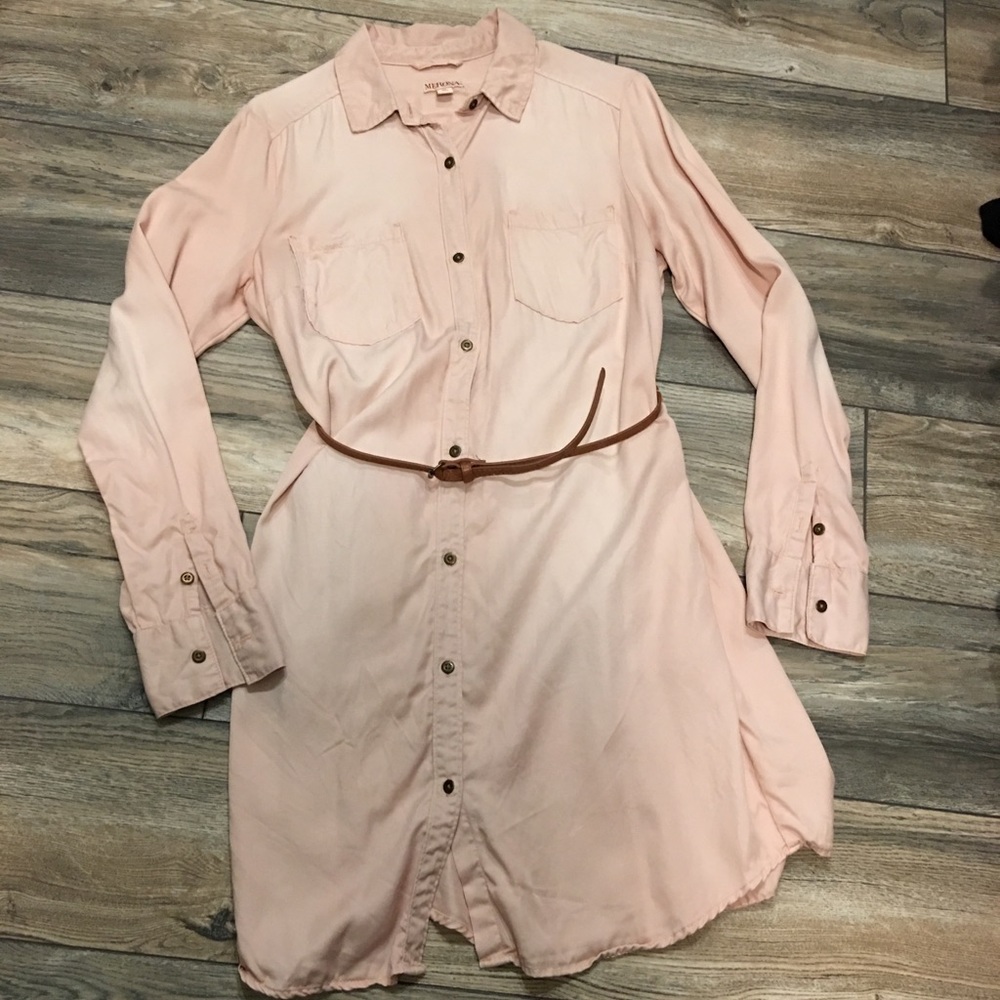 Long Sleeve Pink Denim Dress